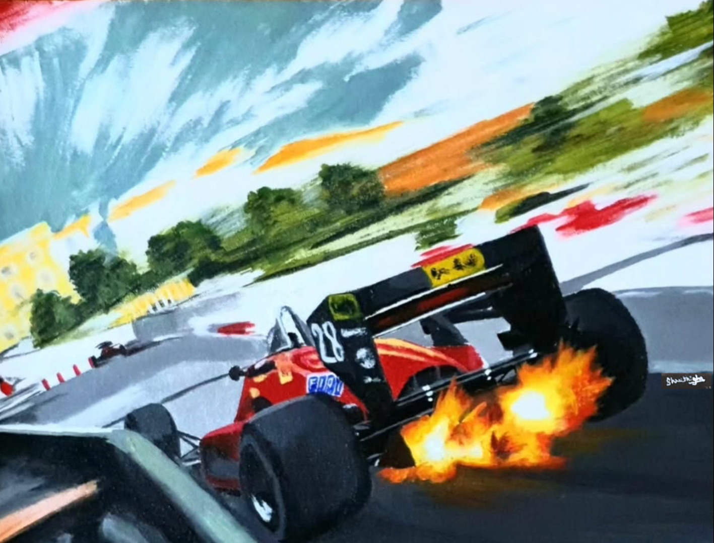 The Ferrari 156/85, Monaco, 1985. 16.5x23.4 inch Original